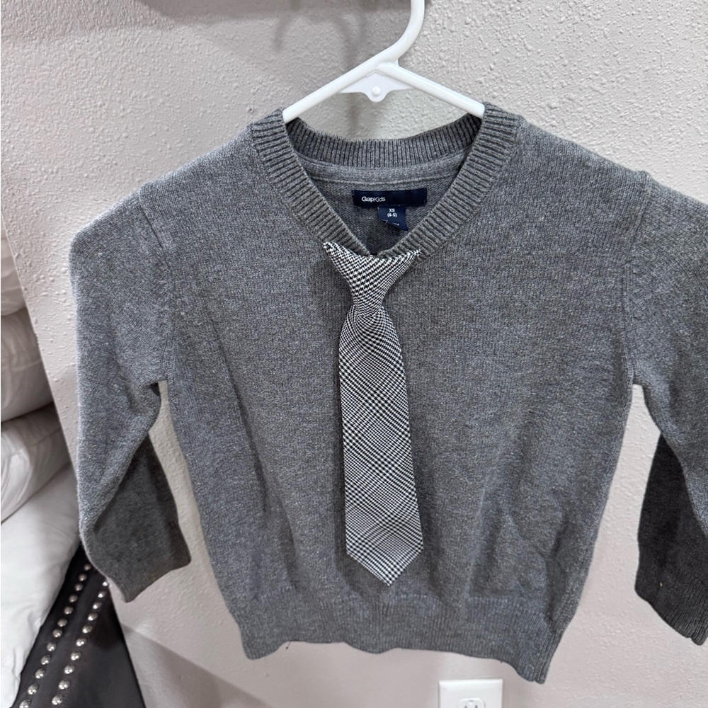 GapKids Sweater with Plaid Clip on Tie